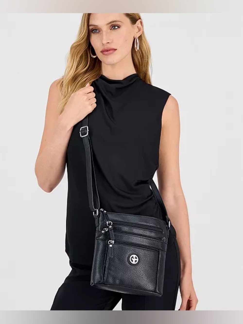 Giani Bernini Black  Vegan Leather
Crossbody Bag Multi Pocket Travel Purse NWOT